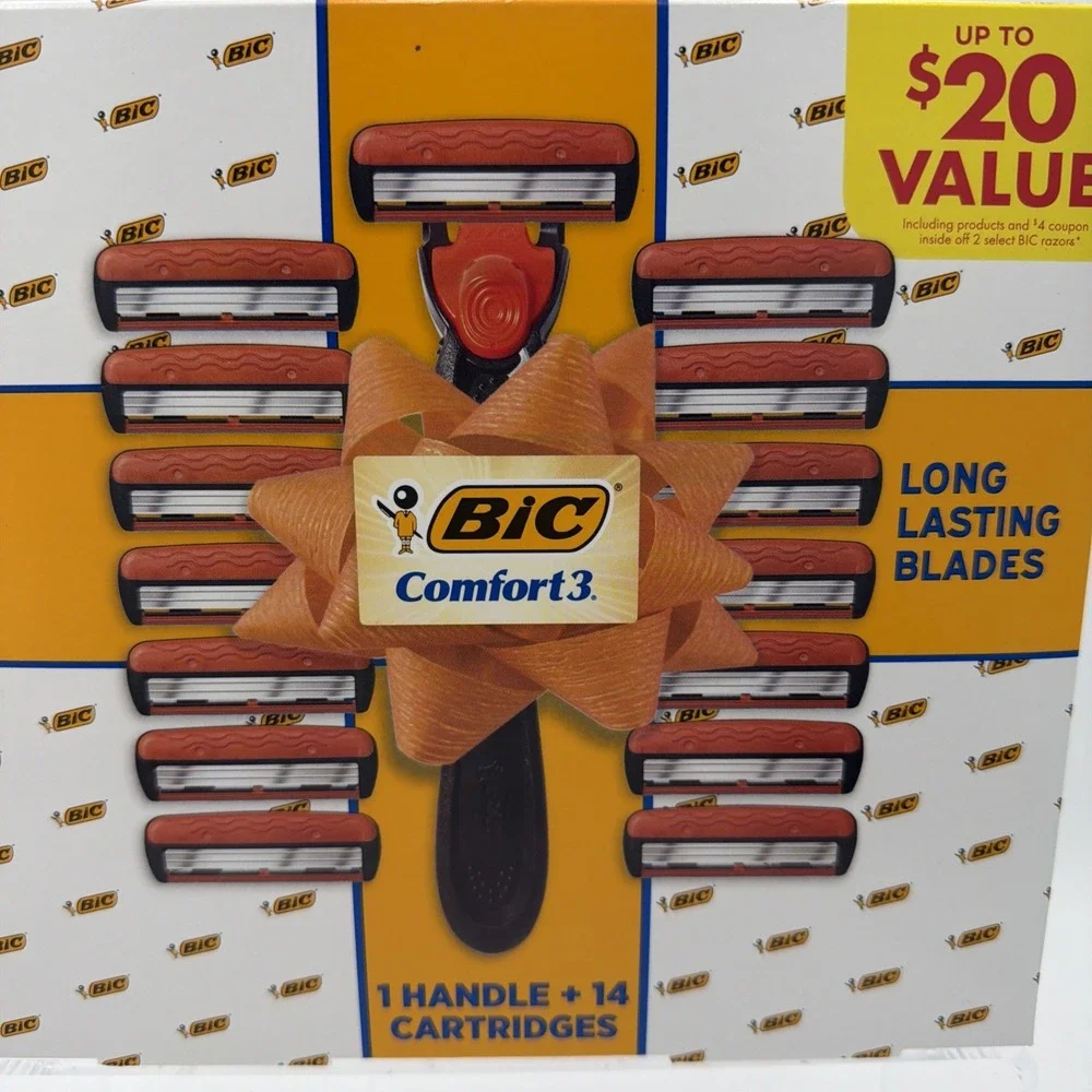 BIC Comfort 3 Refillable Men's 3-Blade Manual Razors, 1 Handle and 14 Cartridges